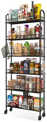Slim Rolling Storage Cart with Wheels, Metal 6 Tier Spice Rack Mobile Shelving Unit Organizer Kitchen Utility Cart for Office Bathroom Kitchen Laundry Room Narrow Places (6inches) by Qiaoxuan