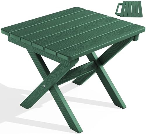 SERWALL Small Folding Side Table, HDPE Outdoor End Table, Green by SERWALL