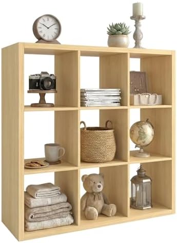 WannabeMyself【2026 Wooden Thick Frame】 9 Cube Storage Organizer with Anti-Tipping Kits, Reversible Open Back Book Shelf,Bookcase for Living Room,Bedroom,Entrance Hall,Office,11.6×36.3×36.3,Oak Color by WannabeMyself