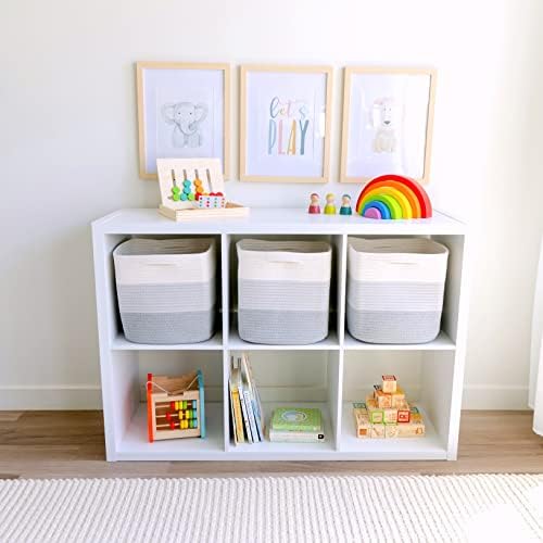 NaturalCozy Storage Cubes 11 Inch Cotton Rope Woven Baskets for Organizing, 3-Pack | Cube Storage Bin | Square Storage Baskets for Shelves Organizer, Classroom, Kids Toy Bins, Closet, Baby Nursery - Image 3