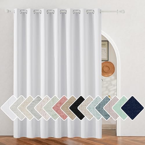 NICETOWN White 100% Blackout Linen Insulated Patio Curtain 95 inch Long by NICETOWN