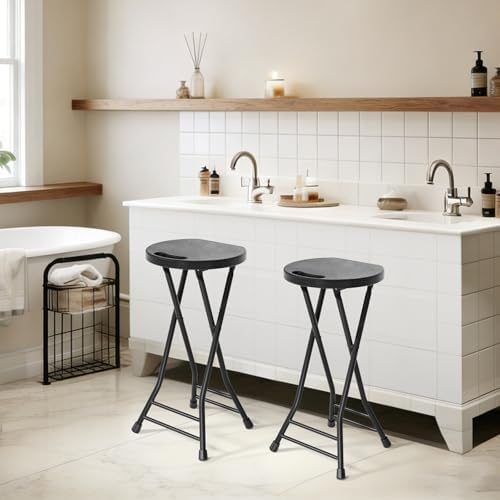 LEDLAY24 Inch Folding Stool with Handle - 500LBS Capacity Portable Foldable Stool with Non-Slip Feet, Heavy-Duty Steel & Plastic Collapsible Stool for Indoor Outdoor Use, Black - Image 2