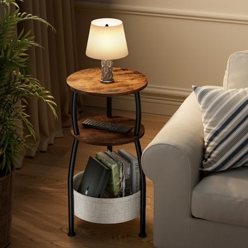 Round Side Table for Small Spaces with Storage Basket, 11.81in - Image 5