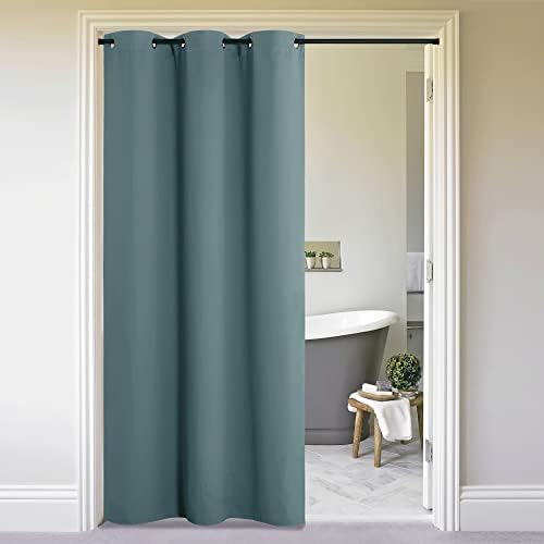 NICETOWN Door Screen Cover for Air Conditioner Room, Insulated Faux Accordion Door, Privacy Draft Keep Heat Out Bedroom Kitchen Drape for Doorway (Greyish Blue, 1 Panel, 5ft Wide x 11ft Long) by NICETOWN