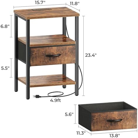 SUPERJARE Nightstand Set of 2 with Charging Station, USB-C Port, End Tables - Image 3