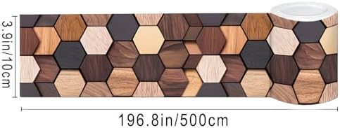 IVN Wallpaper Border Peel and Stick Wall Rustic Wood Hexagon 4x196 Inch | Wall Trim Self Adhesive Borders for Walls Mirror Border Frame Accent Strip for Bedroom Kitchen LivingRoom Decor - Image 3