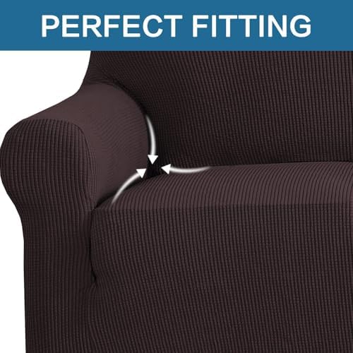 H.VERSAILTEX Stretch Couch Covers for Sofa 1 Piece Slipcovers for Couches and Sofas 3 Seater Couch Cover Feature Thick Checked Jacquard Fabric with Elastic Bottom(Large Sofa 90"-100" Wide, Chocolate) - Image 5