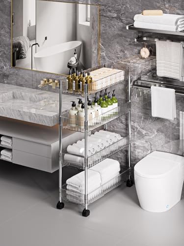 Sooyee Slim Rolling Storage Cart, 4 Tier, Clear - Image 6