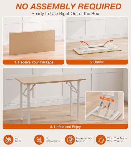 XBurmo Folding Desk Foldable Table, No Assembly 43.3" Foldable Desk Space-Saving Workstation for Small Space, Computer Table, Flat Storage for Home Office, Bedroom, Dorm, Study Room, Light Maple - Image 3