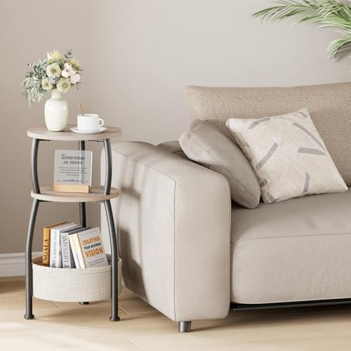 Round Side Table for Living Room with Storage Basket, 11.81in - Image 4