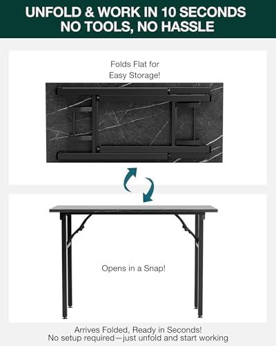 Frylr Small Folding Computer Desk – Portable 44.3 Inch Foldable Laptop Table, Collapsible and Compact for Easy and Fast Setup, Lightweight for Small Spaces, Home Craft and Study Use, Marble Greige - Image 3
