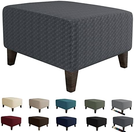 MAXIJIN Jacquard Ottoman Cover Slipcovers Folding Storage Stool Furniture Protector Cover Soft Thick Rectangle Foot Rest Slipcover with Elastic Bottom (Ottoman X-Large, Dark Gray) by MAXIJIN