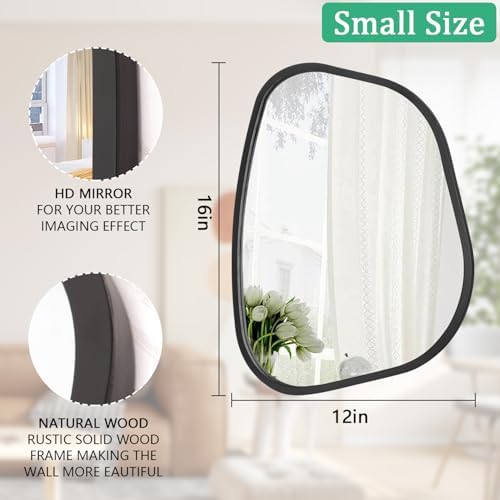 Black Asymmetrical Mirror Irregular Oval Wall Mirror Modern Wood Frame Unique Shape Wall Mounted Vanity Artistic Mirror Decorative for Living Room Bedroom Bathroom Entryway Large 16"x12" - Image 7