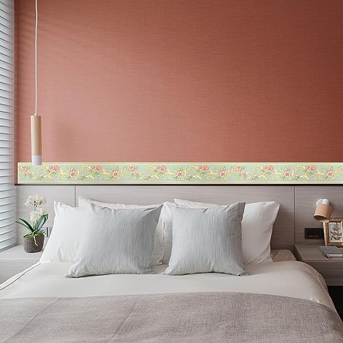 AbaBoorty 394"X4.1" Green Floral Wallpaper Border Decor Peel and Stick Wall Border Waterproof Tiles Sticker Wallpaper Self Adhesive Removable Wall Stickers for Bedroom Living Room Decor - Image 5