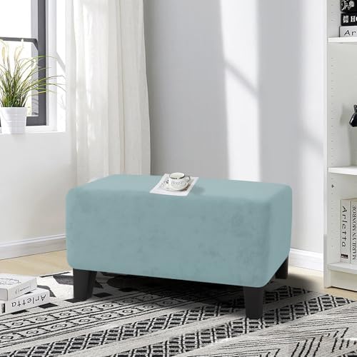 MAXIJIN Velvet Ottoman Cover Rectangular Stretch Square Ottoman Covers Slipcover Rectangle Washable Foot Stool Cover Thick Storage Protector with Elastic Bottom (Ottoman Medium, Dusty Blue) - Image 2