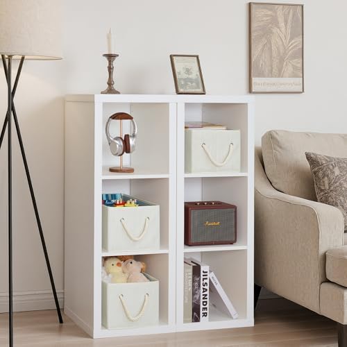 StorageWorks Storage Baskets for Shelves, Foldable Fabric Closet Storage Bins with Handles, Fabric Storage Bins Clothes Organizer, Beige, White & Ivory, 6-Pack, Large - Image 4