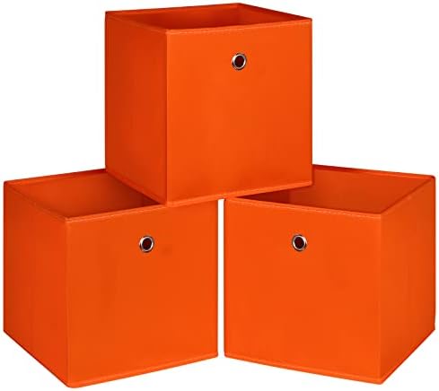 Foldable Storage Cubes Bins ,11 Inch Cloth Storage Cube Fabric Storage Box Cubes Organizer Baskets with Dual Handles for Home Organizer Set of 3 (Orange) by NieEnjoy