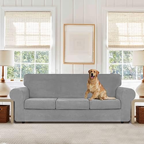 WEERRW 4-Piece Couch Cover for Sofa Velvet Sofa Cover Washable, Silver Grey - Image 2