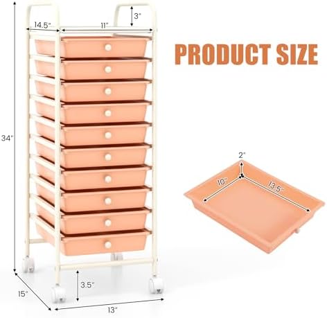 MEDIMALL 10 Drawers Rolling Storage Cart, Multipurpose Craft Storage Cart with Wheels, Mobile Tools Scrapbook Paper Organizer Cart for Office School Home Use - Image 3
