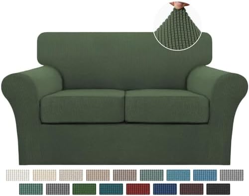 Turquoize 3 Piece Sofa Covers for 2 Cushion Couch Sofa Slipcover Soft Couch Cover for Dogs-Washable Sofa Furniture Covers with 2 Individual Cushion Covers,(Loveseat, Bronze Green) by Turquoize