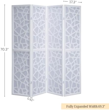 Roundhill Furniture Giyano 4 Panel Screen Room Divider, White Screen with White Frame - Image 6