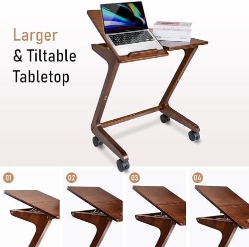 FLYJOE Solid Rubberwood TV Tray Table with Casters, Z-Shaped, Dark Walnut - Image 5