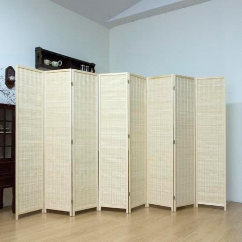 8 Panel Bamboo Room Divider, 5.6 ft Tall Folding Privacy Screen, Freestanding Partition Wall for Room Separation, Natural Beige Divider for Home & Office (67" H x 123" W) - Image 4