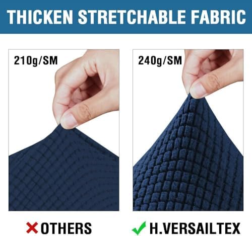 H.VERSAILTEX 4 Piece Stretch Sofa Covers for 3 Cushion Couch Covers for Living Room Furniture Slipcovers (Base Cover Plus 3 Seat Cushion Covers) Thicker Jacquard Fabric (Large Sofa, Navy) - Image 3