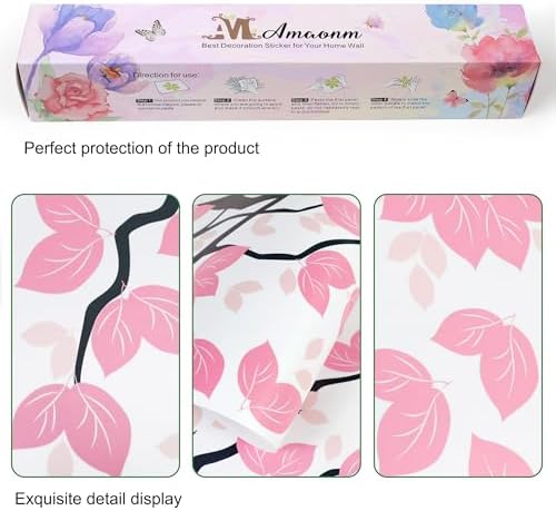 AM AMAONM 74.8x59 Inch Large Watercolor Tree Wall Decals - Peel & Stick Wall Stickers, DIY Removable Wall Art for Kids Living Room, Bedroom, Nursery Decor (Black Trunk Pink Leaves) - Image 3