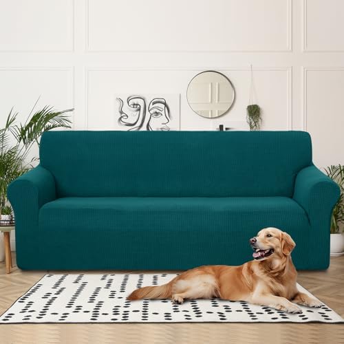 U-NICE HOME 4 Seater Stretch Couch Cover for 3 Cushion Sofa, Blue - Image 2