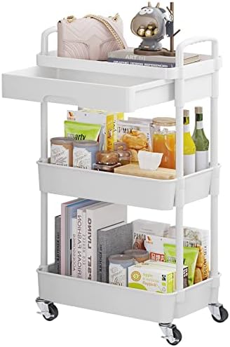 Calmootey 3-Tier Utility Cart with Drawer & Wheels, Storage for Home,Office by Calmootey