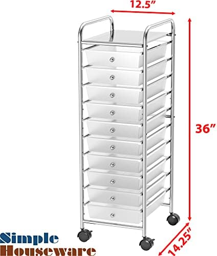 Simple Houseware 10 Drawers Rolling Utility Cart Organizer, Chrome - Image 7