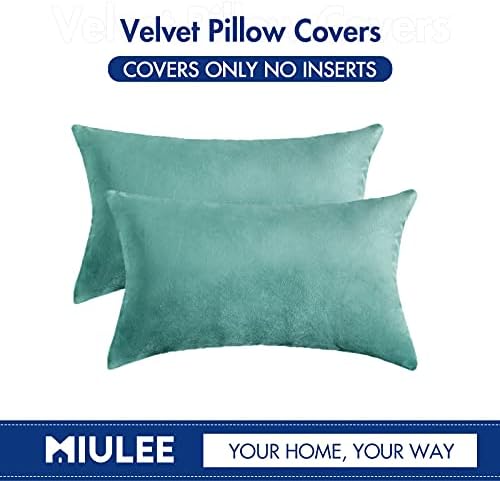 MIULEE 12x20 Inch Lumbar Velvet Throw Pillow Covers Aqua Green - Image 6