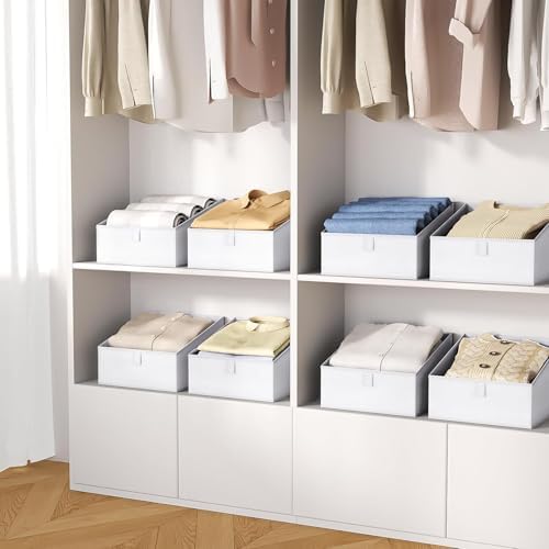 DIMJ Closet Storage Bins 10 Pack - Fabric Storage Baskets for Shelves, Collapsible Clothes Organizer, Trapezoid Shelf Organization Storage Cubes for Purse, Toys, Books, Towel, Clothes, White - Image 5
