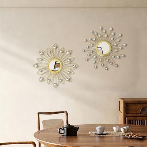 2 Pack Metal Mirrors for Wall Boho Sunburst Wall Mirror Home Decor Modern Decorative Wall Art for Bedroom Living Room Entryway - Image 4