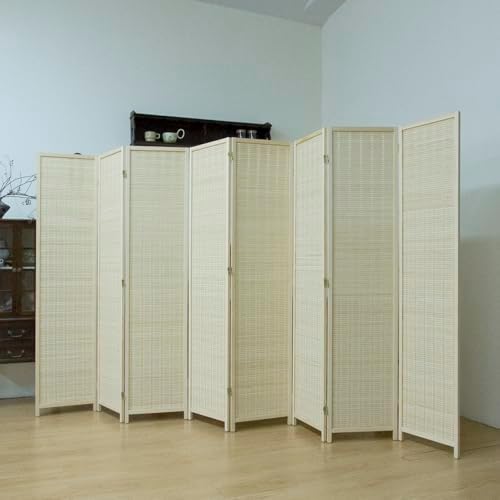 8 Panel Bamboo Room Divider, 5.6 ft Tall Folding Privacy Screen, Freestanding Partition Wall for Room Separation, Natural Beige Divider for Home & Office (67" H x 123" W) by PawlaBay