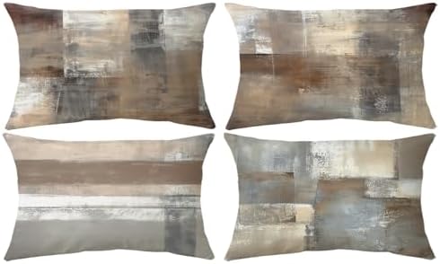 Set of 4 Abstract Throw Pillow Covers 12x20 Brown Tan Gray - Image 7