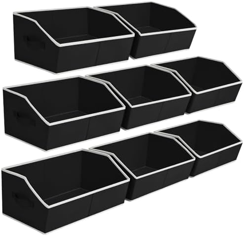 Homsorout Closet Baskets for Shelves Trapezoid - Decorative Storage Baskets with Handle, Closet Bins for Organization, Shelf Storage Bins for Clothes, Books, Home, Office, 8 Pack, Black by Homsorout