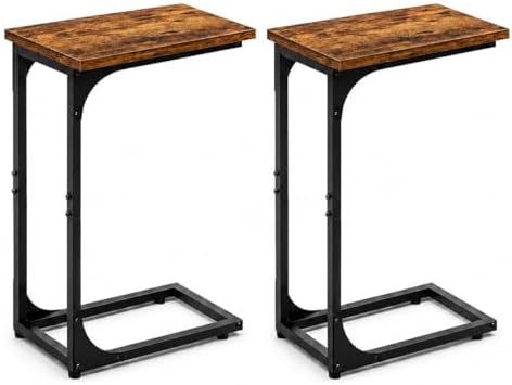 TEMI C Shaped End Table for Couch, Set of 2 Small Side Table for Sofa, TV Tray for Eating or Laptop, Accent Desk for Chair, Space Saving for Living Room Bedroom, Rustic Brown by TEMI