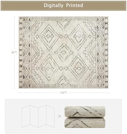8x10 Washable Area Rugs for Living Room,Bedroom,Dining Room- Morocco Beige - Image 2