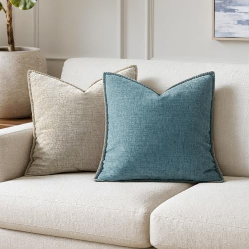 MIULEE Decorative Euro Sham Pillow Covers 24x24 Inch Smoke Blue 2 Pack - Image 4