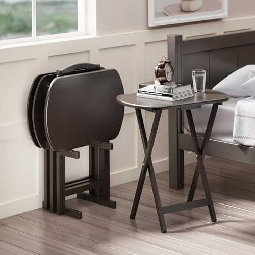 Winsome Corbett Set of 4 Oversized Foldable Snack Tables with Storage Rack, Easy to Store Portable Fold Up Table Set for Kitchen, Living Room TV Dining, Crafts, Puzzles, Work from Home - Image 2