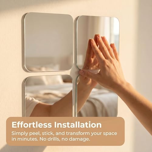 Mirror Tiles, 4 Pack 8 x 8 Inch Acrylic Mirror, Stick on Mirror Squares and Mirror Stickers, Shatter-Resistant Mirrors for Wall, Mirror for Classroom and DIY Mirror Wall Decor - Image 2
