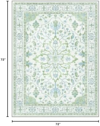 RELEANY Washable Area Rug, Square 6'x6', Green/White/Blue - Image 2