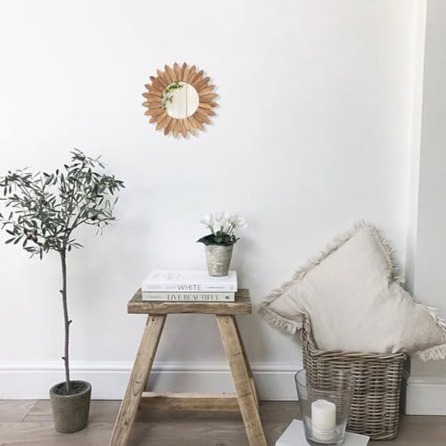 LOSOUR Wall Decor 12 inch Rustic Round Wood Mirror Decorative Boho Sunburst Mirror Boho Home Decor Farmhouse Wall Decor for Bedroom Living Room Entryway - Image 5
