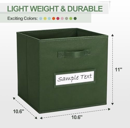Fabric storage cubes (8 Pack) 11 Inch Cube Storage Bin, cube organizer bins with 8 Labels Window Cards & a Pen, Foldable cube organizer bins and Storage Box, Dark Green - Image 2