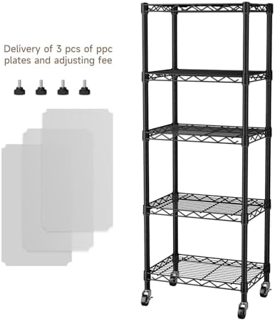 Golpart Small Shelves Storage Wire Metal Adjustable Shelf Unit with Wheels - Image 4