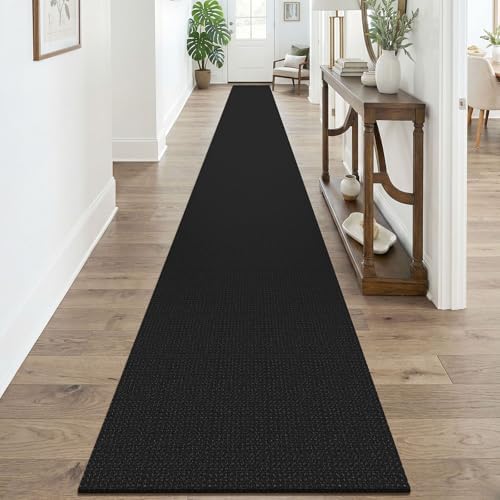 KOZYFLY Black 2x20 Runners Rugs for Hallway, Extra Long Washable Runner Rug, Woven Non Slip Kitchen Runner, Cotton Entryway Rug, Floor Carpet for Entry, Aisle, Hall, Black/Dark Grey by KOZYFLY