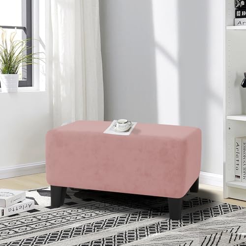 MAXIJIN Velvet Ottoman Cover Rectangular Stretch Square Ottoman Covers Slipcover Rectangle Washable Foot Stool Cover Thick Storage Protector with Elastic Bottom (Ottoman Small, Dusty Pink) - Image 2