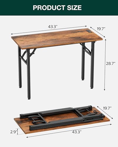 Frylr Small Folding Computer Desk – 43.3 Inch Portable Table for Craft and Study, Lightweight Desk for Small Spaces, Foldable Laptop Table Built-in AC/USB Outlets for Convenience, Rustic Brown - Image 2